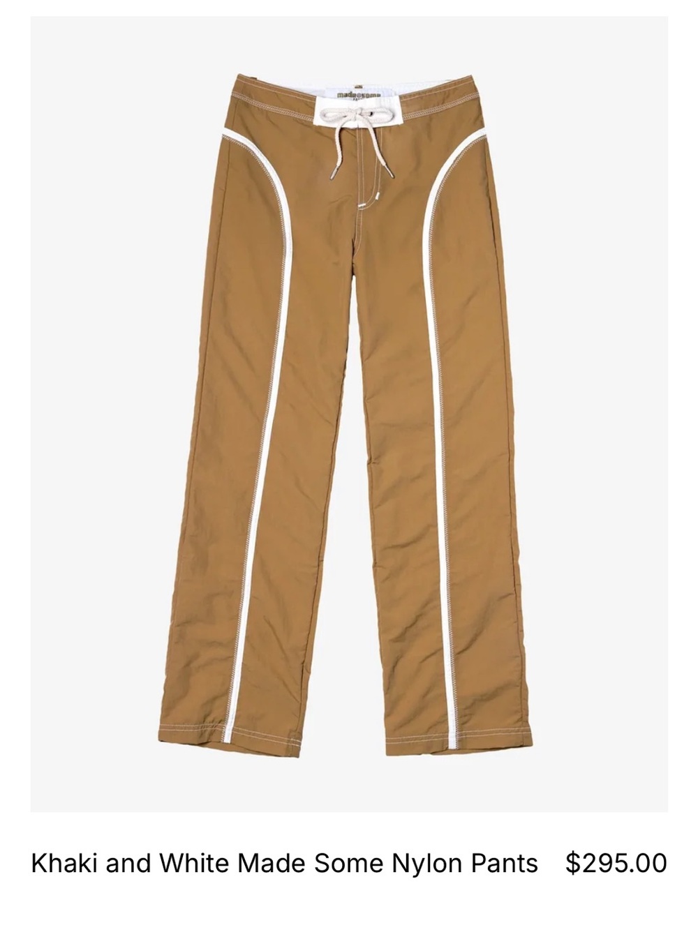Made Some Sportswear Khaki and White Nylon  Pants with White Side Piping